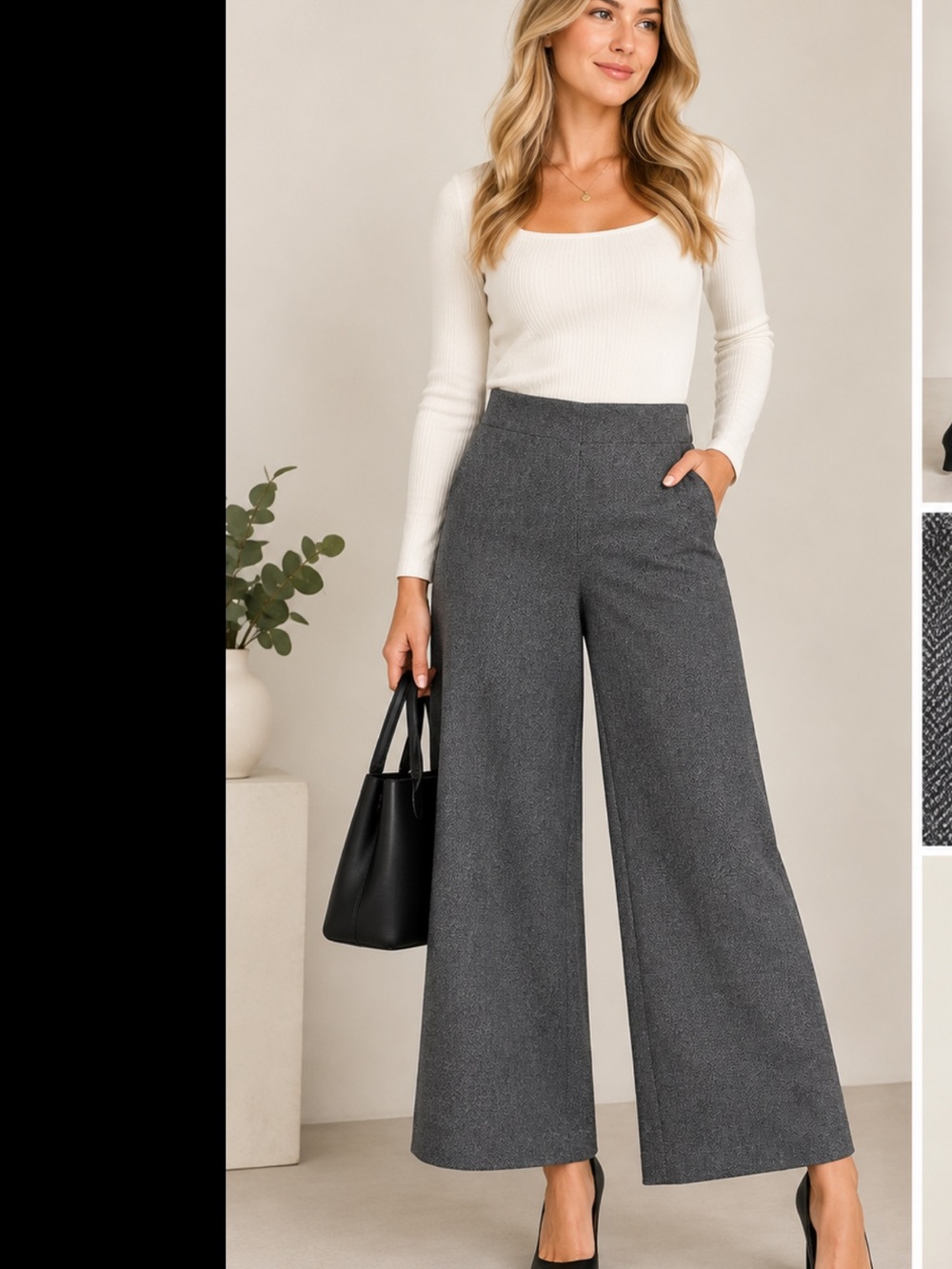 Jones New York Wide Leg Cropped Pants Women’s Size S Gray Stretch Rayon Blend